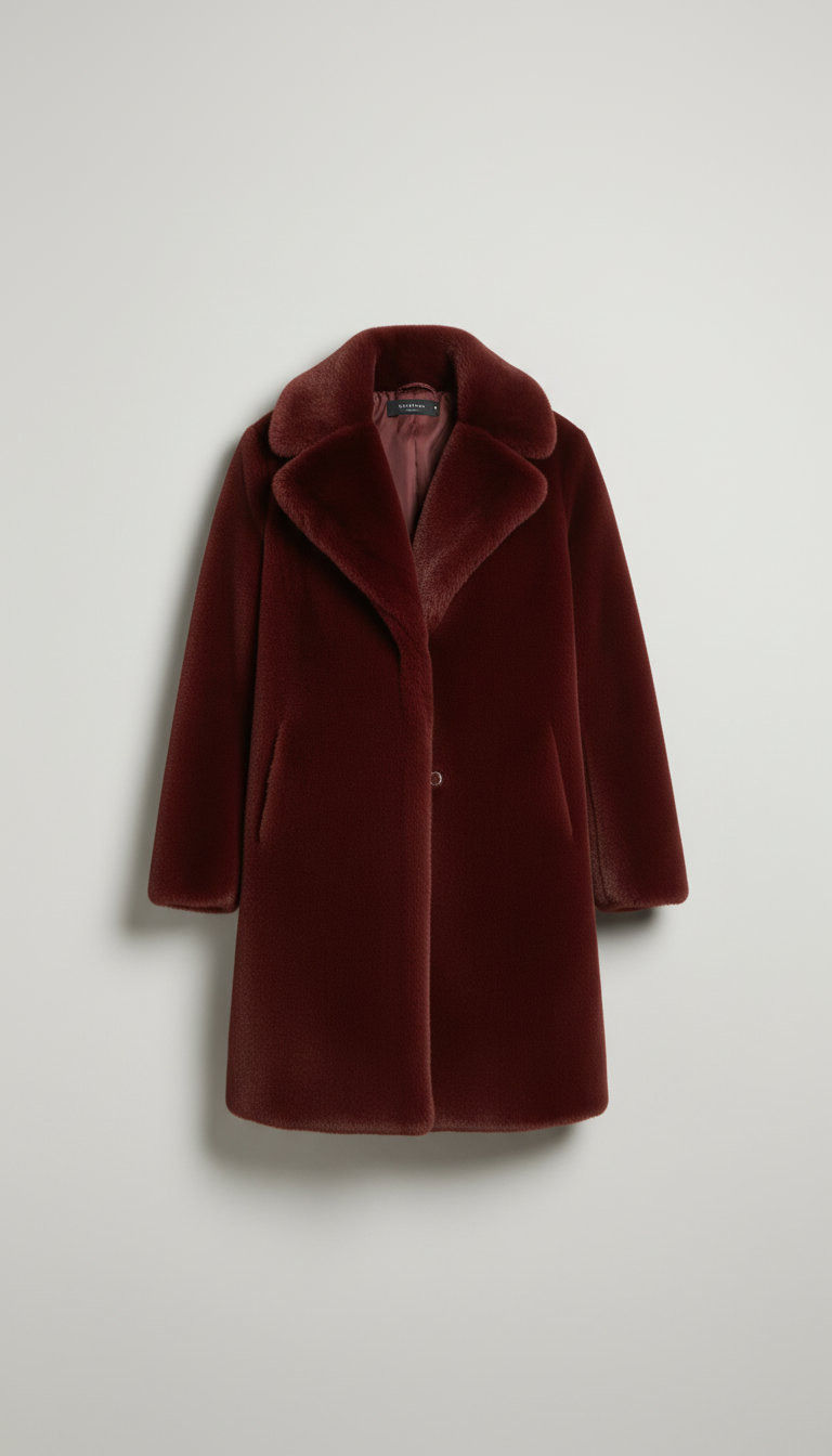 Wine Red Luxe Faux Fur Jacket