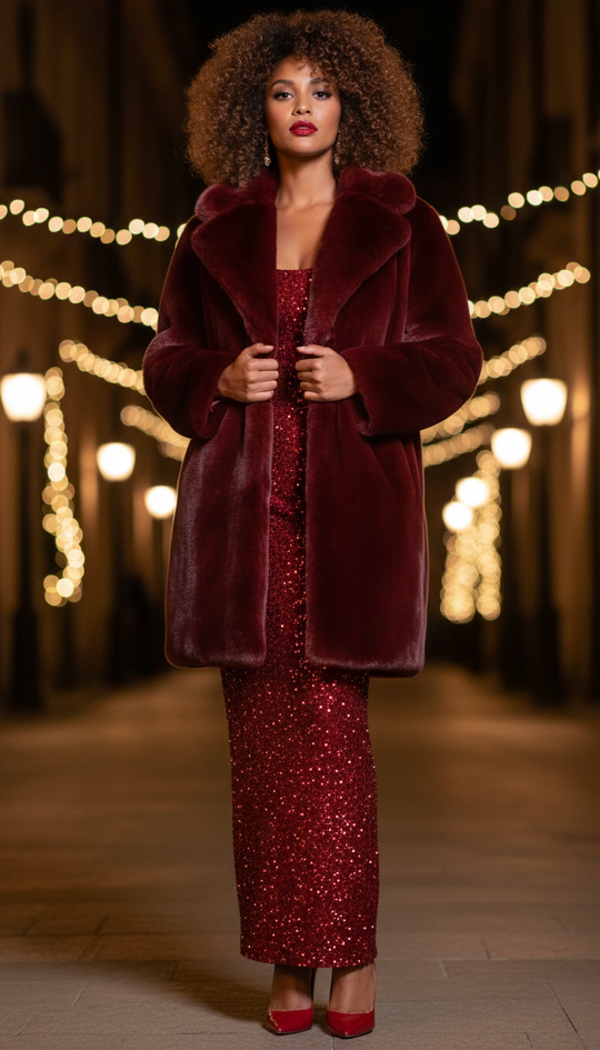 Wine Red Luxe Faux Fur Jacket