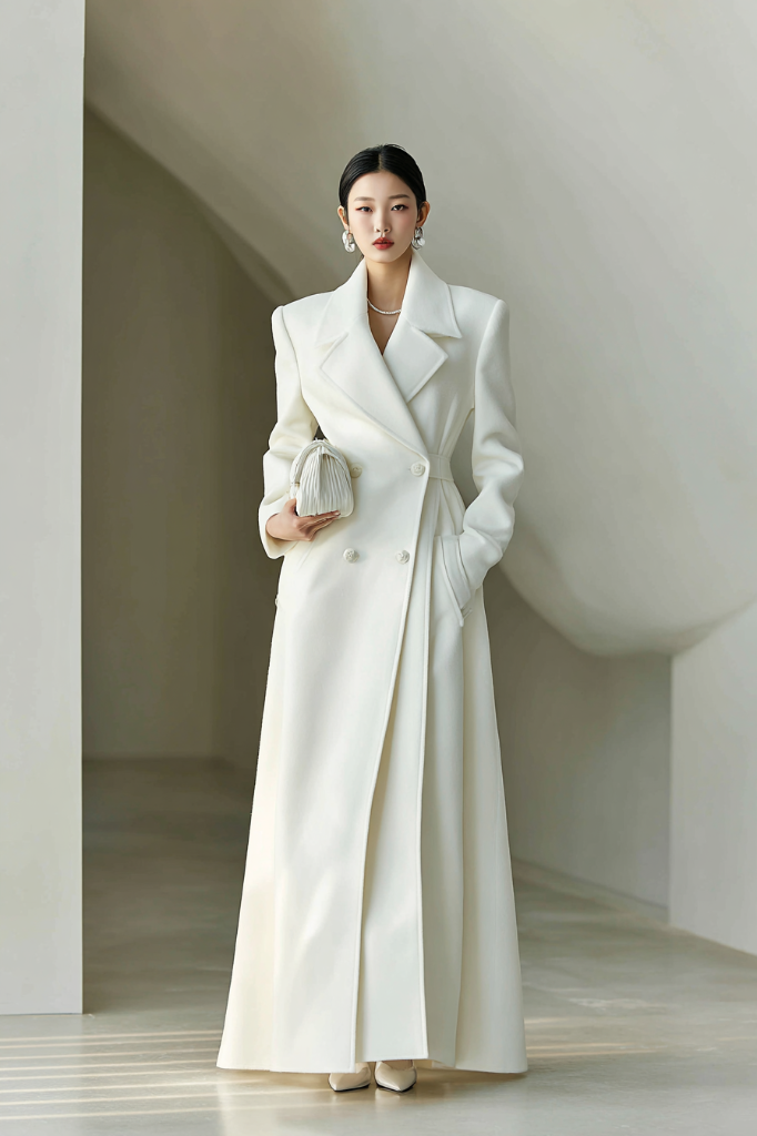Elegant Ivory Longline Wool Coat