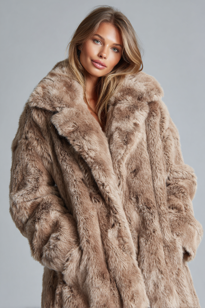 Opulent Long Faux Fur Coat – Mocha Brown