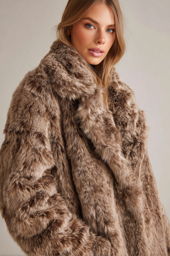 Opulent Long Faux Fur Coat – Mocha Brown