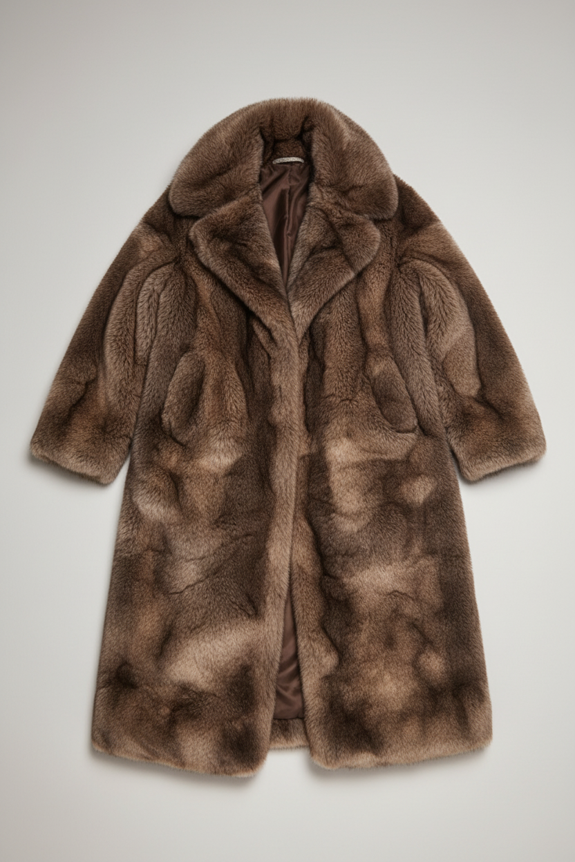 Opulent Long Faux Fur Coat – Mocha Brown