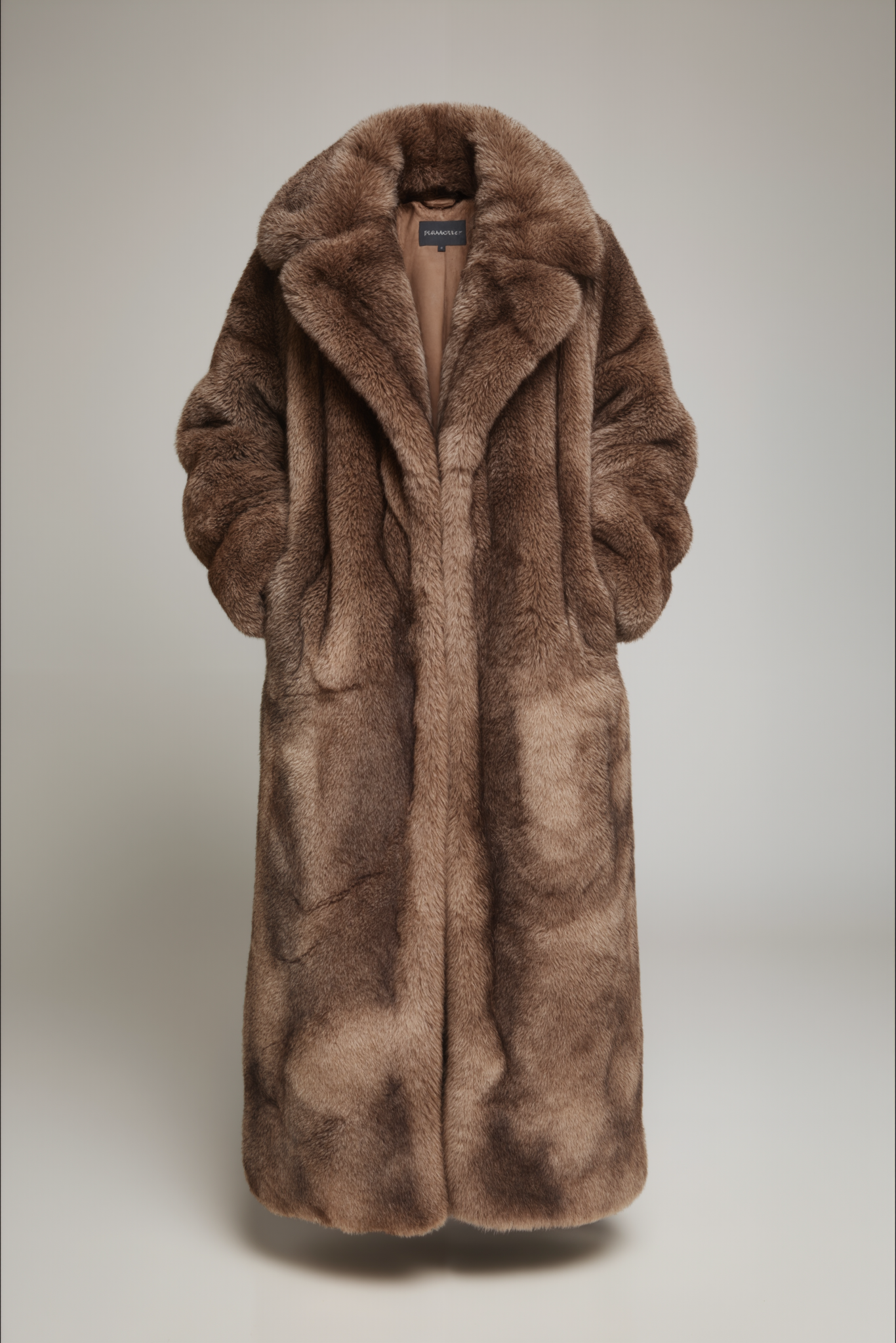 Opulent Long Faux Fur Coat – Mocha Brown