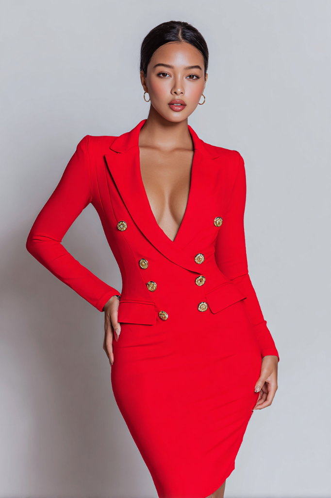 Scarlet Power Blazer Gold Button Dress