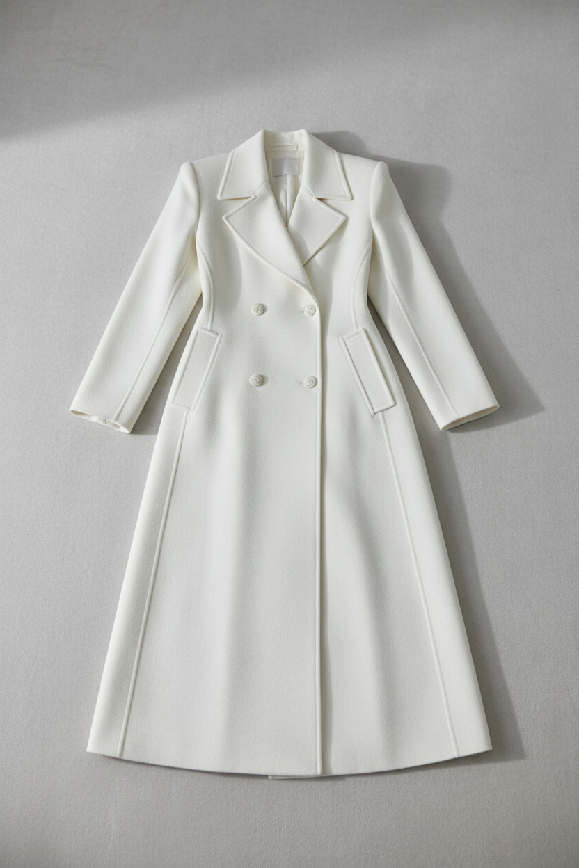 Elegant Ivory Longline Wool Coat