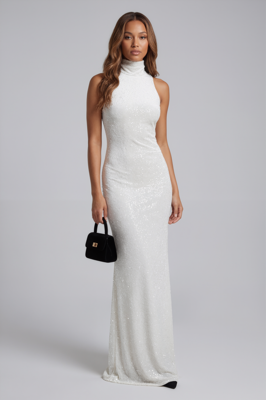 The Ivory Shimmer Turtleneck Gown