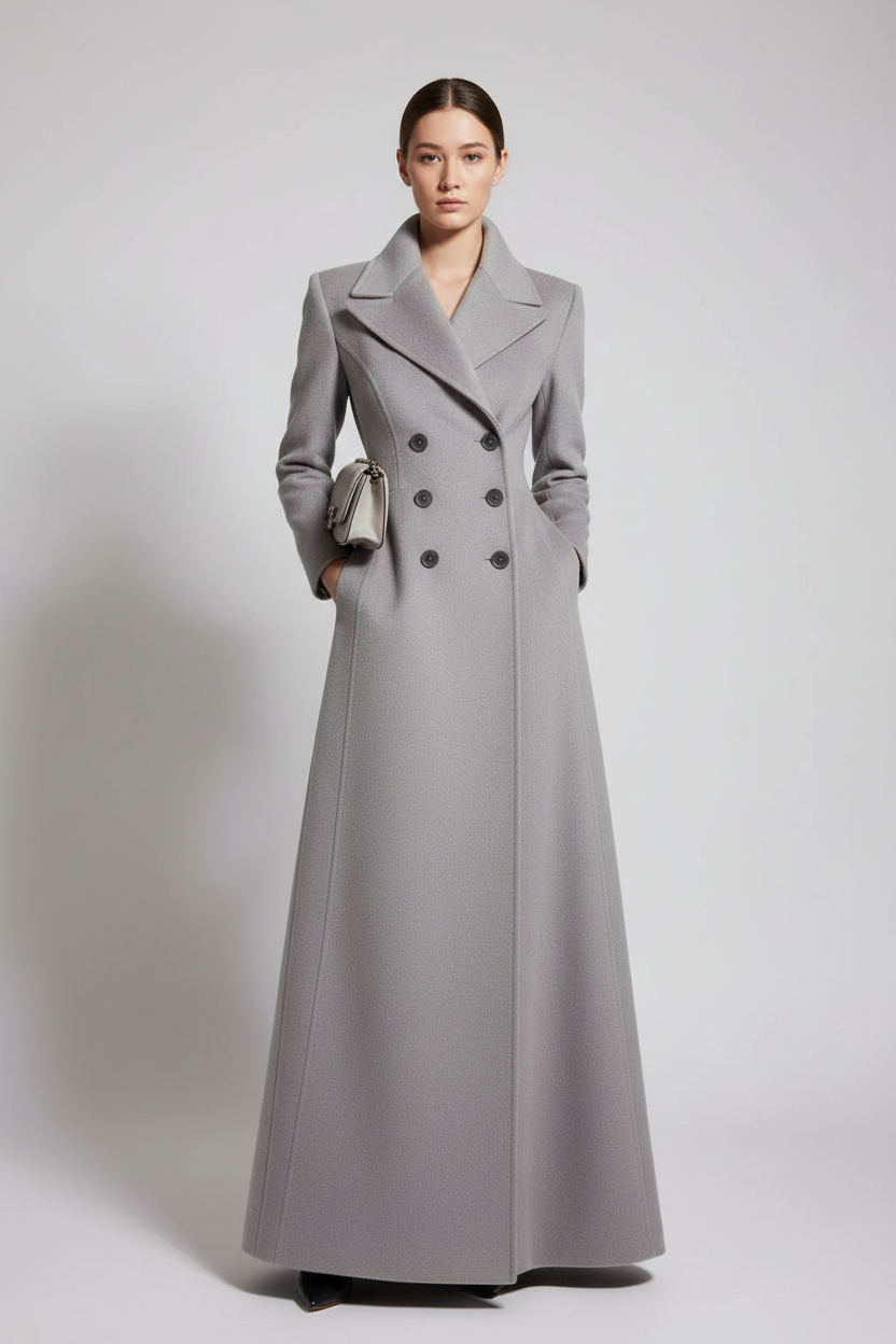 Sleek Grey Charcoal Tailored Maxi Coat