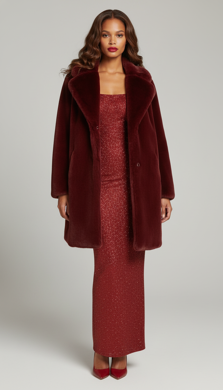 Wine Red Luxe Faux Fur Jacket